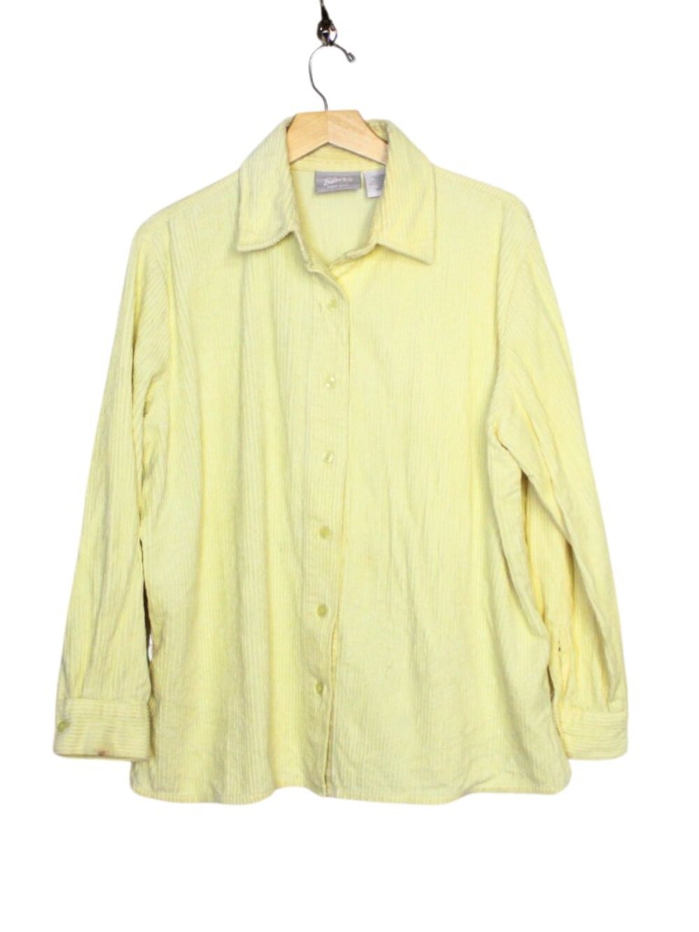 Vintage 90s Blair women's button up shirt size L butter yellow corduroy